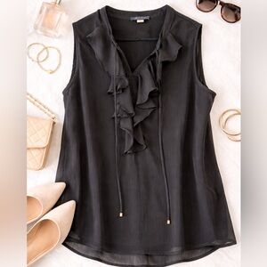 Tommy Hilfiger Black Sleeveless Ruffle Blouse Tie Neck Size L